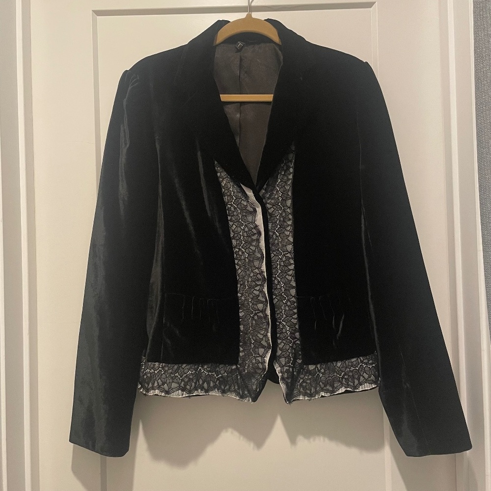 Tahari Velvet Silk Lace Chiffon Blazer
